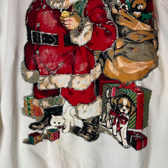 Vintage Old Fashioned Santa Claus Glitter Puffy Paint Sweatshirt - Picture 3 of 9